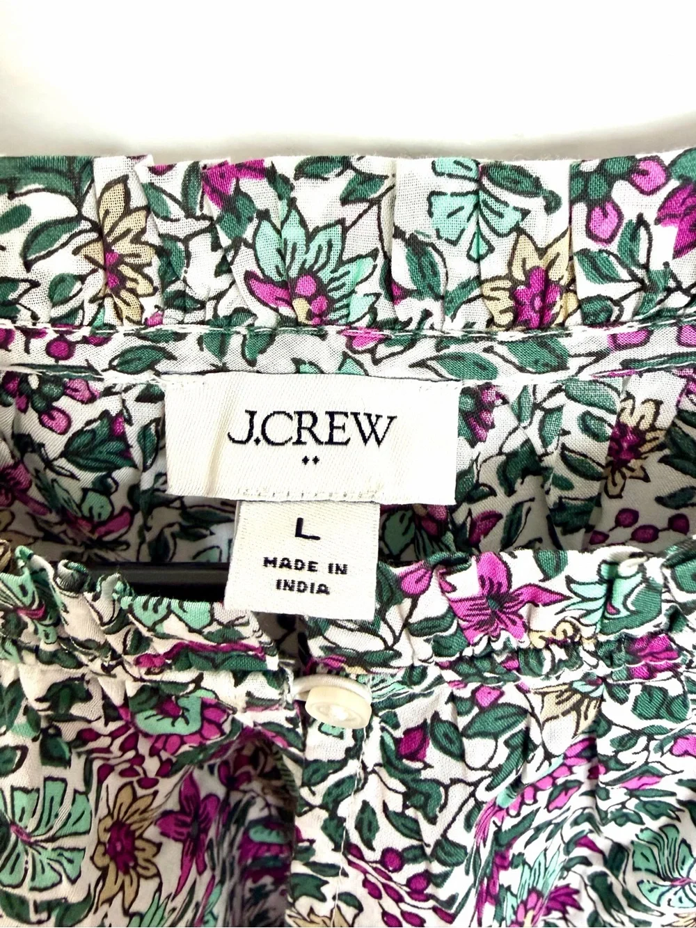 J.Crew Floral Smocked Puff Sleeve Cotton Popover Blouse L